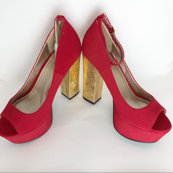Qupid Dark Red peep Toe Ankle Strap Platform size7 - Picture 3 of 13